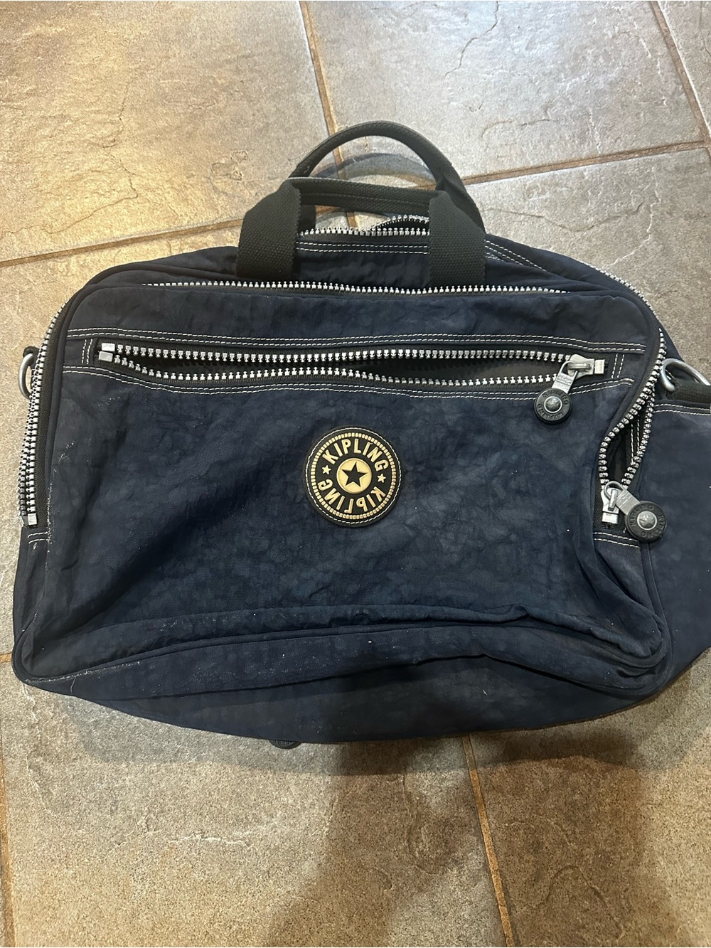 Kipling Navy Blue Messenger Duffel with Zip Pockets